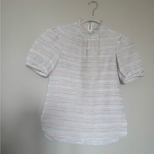 Charlotte Brody Pastel-Striped White Textured Top